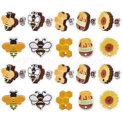 60Pcs 5 Styles Bee Theme Wooden Stud Earrings&nbsp;FIND-SC0020-61