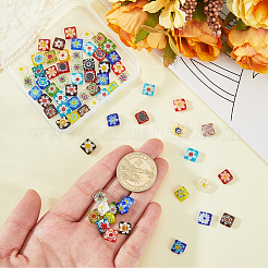 2 Strands Square Handmade Millefiori Glass Beads Strands&nbsp;LK-PA0001-03