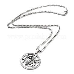 Crystal Rhinestone Flat Round with Hexgon Pendant Necklace with 201 Stainless Steel Box Chains&nbsp;NJEW-K253-11P