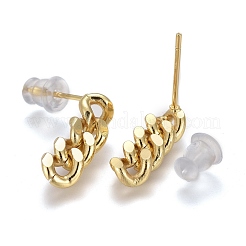 Brass Curb Chain Dangle Stud Earrings&nbsp;X-EJEW-F260-07A-G