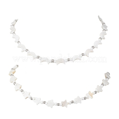 2Pcs 2 Styles Natural White Shell & Brass Moon Star Beaded Necklaces&nbsp;NJEW-JN05854