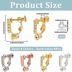 16Pcs 4 Colors Brass with Crystal Rhinestone Clip-on Earring Findings&nbsp;FIND-SP0003-98