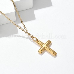 304 Stainless Steel Cross Pendant Cable Chain Necklaces&nbsp;NJEW-S442-04G