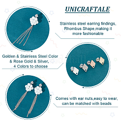 32Pcs 4 Color 201 Stainless Steel Rhombus Stud Earring Findings&nbsp;STAS-UN0047-06