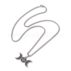 Triple Moon Goddess 201 Stainless Steel Pendant Necklaces&nbsp;NJEW-K253-27P