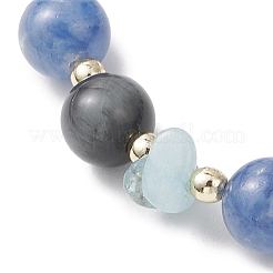 Natural Kyanite & Hawk's Eye & Aquamarine Beads Stretch Bracelets for Women&nbsp;BJEW-JB13184