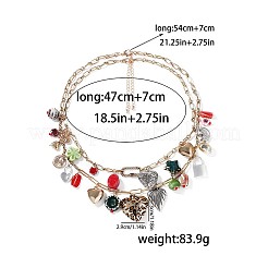 Zinc Alloy & Porcelain & Glass & CCB Plastic Flower Heart Lock Pendant Double Layer Bib Necklaces&nbsp;FS-WGC767F-01