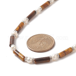 Natural Tiger Eye & Pearl & Crystal Rhinestone Beaded Necklace for Women&nbsp;NJEW-JN04209-03