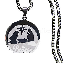 201 Stainless Steel Christmas Believe Prayer Pendant Necklaces for Men Women&nbsp;FS-WG16883-01