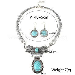 Oval Synthetic Turquoise Pendant Necklaces & Dangle Earrings Sets. Alloy Jewelry Sets&nbsp;FS-WGD3387-01