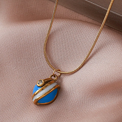 Vintage 304 Stainless Steel Enamel Half Oval Pendant Necklaces for Women&nbsp;OT9258