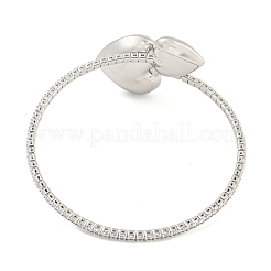 Rack Plating Brass Pave Clear Cubic Zirconia Heart Open Cuff Rings for Women&nbsp;BJEW-B110-04A-P