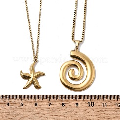 2Pcs 2 Styles 304 Stainless Steel Starfish Spiral Shell Shape Pendant Necklaces for Women&nbsp;NJEW-F358-01G