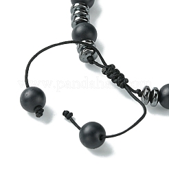 Black Glass & Non-magnetic Synthetic Hematite Round Braided Bead Bracelet&nbsp;BJEW-TA00440