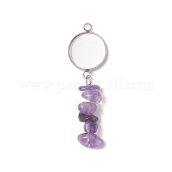 304 Stainless Steel & Natural Mixed Gemstone Pendant Cabochon Settings&nbsp;AJEW-JB01572