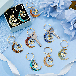 14Pcs 7 Styles Chakra Theme Moon & Star Alloy Gemstone Keychain&nbsp;KEYC-DC00033
