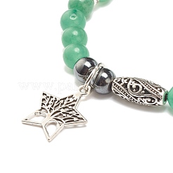 Gemstone & Synthetic Hematite Stretch Bracelet with Star Charm&nbsp;BJEW-JB07714