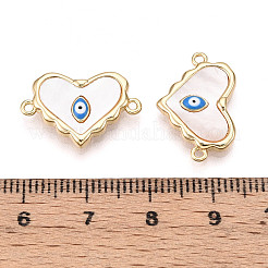 Brass Pave Natural Shell Heart Connector Charms&nbsp;KK-N258-08G