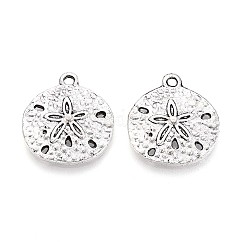 Tibetan Style Alloy Pendants, Sand Dollar Charm, Cadmium Free & Lead Free, Sand Dollar, Antique Silver, 20x18x2mm, Hole: 2mm