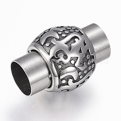 304 Stainless Steel Magnetic Clasps with Glue-in Ends, Column, Antique Silver, 20.5x14mm, Hole: 8mm