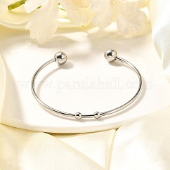 Tarnish Resistant Fashion 304 Stainless Steel Cuff Bangles Torque Bangles, End with Immovable Round Beads, Stainless Steel Color, 50~65mm