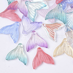 Transparent Spray Painted  Glass Pendants, Mermaid Fishtail, Mixed Color, 19x19.5x3.5mm, Hole: 1.2mm