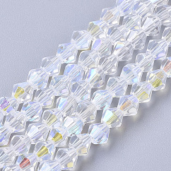 Electroplate Glass Beads Strands, AB Color Half Plated, Faceted, Bicone, Clear AB, 4x4mm, Hole: 0.8~1mm, about 75~78pcs/strand, 28~29cm