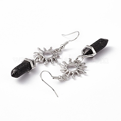 Natural Lava Rock Bullet with Sun Dangle Earrings&nbsp;EJEW-I276-01P-07