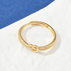 925 Sterling Silver Micro Pave Clear Cubic Zirconia Adjustable Finger Rings for Women&nbsp;RJEW-G351-01G