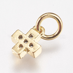 Brass Micro Pave Cubic Zirconia Tiny Cross Charms&nbsp;ZIRC-E147-61G
