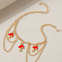 Alloy Enamel Red Mushroom Charm Chain Tassel Anklets for Women&nbsp;FS-WG7E42D-01