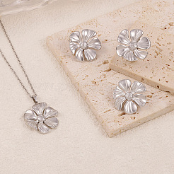 304 Stainless Steel Pendant Necklaces & Stud Earrings & Rings Sets&nbsp;WGEEB93-01