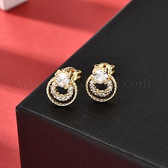 Flat Round Brass Micro Pave Cubic Zirconia Stud Earrings&nbsp;EJEW-A135-05G