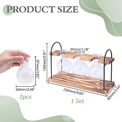 Rustic Triple Glass Hydroponic Vase with Wooden Stand&nbsp;AJEW-WH0709-515