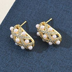 Brass Micro Pave Cubic Zirconia Stud Earrings for Women&nbsp;EJEW-A168-20G