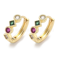 Rhombus with Round Brass Micro Pave Colorful Cubic Zirconia Hoop Earrings&nbsp;EJEW-Z102-35G