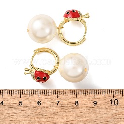 Ladybug with Round Brass Micro Pave Cubic Zirconia Hoop Earrings&nbsp;EJEW-Z164-26G