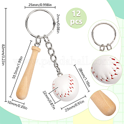 12Pcs Mini Baseball PU Leather Pendant Keychain with Wood Baseball Bat&nbsp;DIY-SP0001-51A