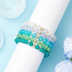 5Pcs 5 Color Spray Painted Crackle Glass Beads Stretch Bracelets for Men Women&nbsp;BJEW-MZ00202