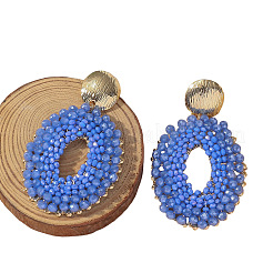Oval Brass Glass Seed Beads Dangle Stud Earrings&nbsp;FS-WG2E54E-04