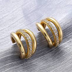 Triple C-Shaped Brass Micro Pave Clear Cubic Zirconia Stud Earrings&nbsp;LS-EJEW-R025-11G