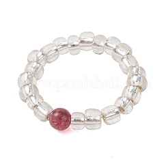 Natural Green Jade Imitation Tourmaline & Glass Beaded Stretch Finger Rings&nbsp;RJEW-JR01006