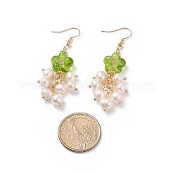 Lampwork Flower with Natural Pearl Dangle Earrings&nbsp;EJEW-TA00145