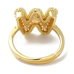 Rack Plating Letter Brass Micro Pave Clear Cubic Zirconia Adjustable Rings for Women&nbsp;KK-S391-03G-W