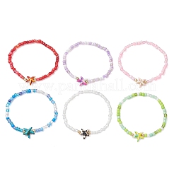 6Pcs Synthetic Turquoise & Non-magnetic Hematite Beads Stretch Bracelets&nbsp;BJEW-JB13432