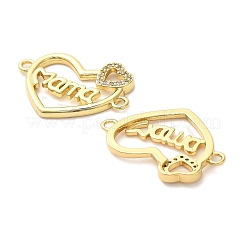 Mother's Day Brass Micro Pave Cubic Zirconia Heart with Word Mama Connector Charms&nbsp;KK-M324-01D-G