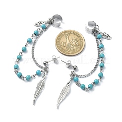 Tibetan Style Alloy Feather Stud Earrings with Ear Cuff&nbsp;EJEW-TA00301