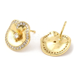Brass Twist Flat Round Stud Earrings with Clear Cubic Zirconia&nbsp;EJEW-Q770-09G