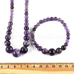 Natural Amethyst Graduated Beads Necklaces and Bracelets Jewelry Sets&nbsp;SJEW-L132-01