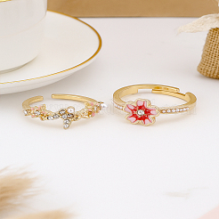 2Pcs 2 Styles Alloy Rhinestone Cuff Rings&nbsp;RJEW-LP0002-90